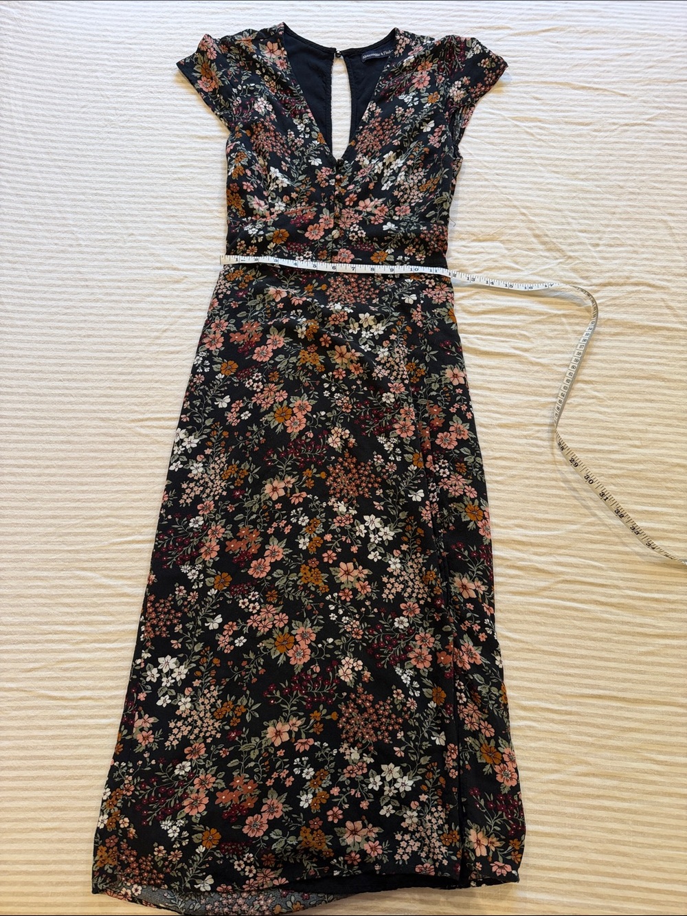 Floral V-Neck Black Midi Dress